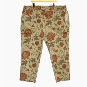 Soft Surroundings Womens Pants Plus 3X Army Green Floral Straight Leg Comfort